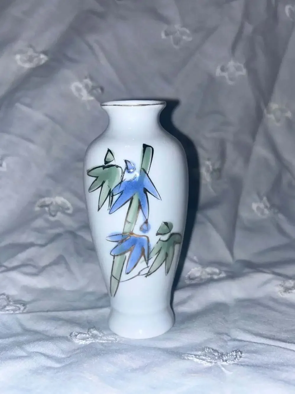 Vintage Japanese Porcelain Miniature Bud Vase 3 Hand-Painted Floral Designs